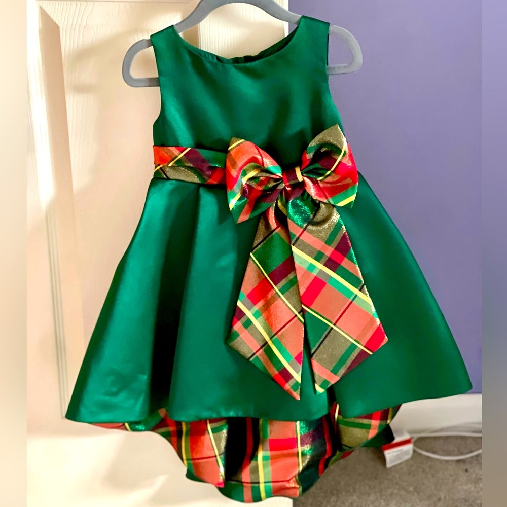 Green Christmas Dress with Plaid Bow